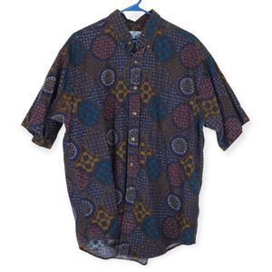 World Island Vintage Kaleidoscope Patterned Multicolored Button Down Men's Top L